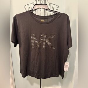 Michael Kors Black Cotton Modal Blend women’s shirt 1X 1XL Gold Silver Stud logo